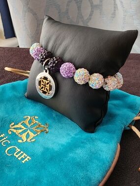 Rustic Cuff Shamballa Crystal Purple Stretch Bracelet